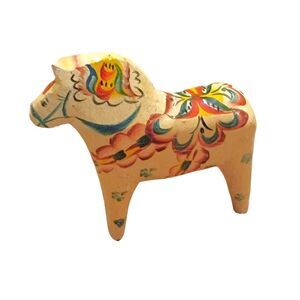 Vintage Hand Painted Kurbits Swedish Dala Horse Scandinavian Decor Collectible
